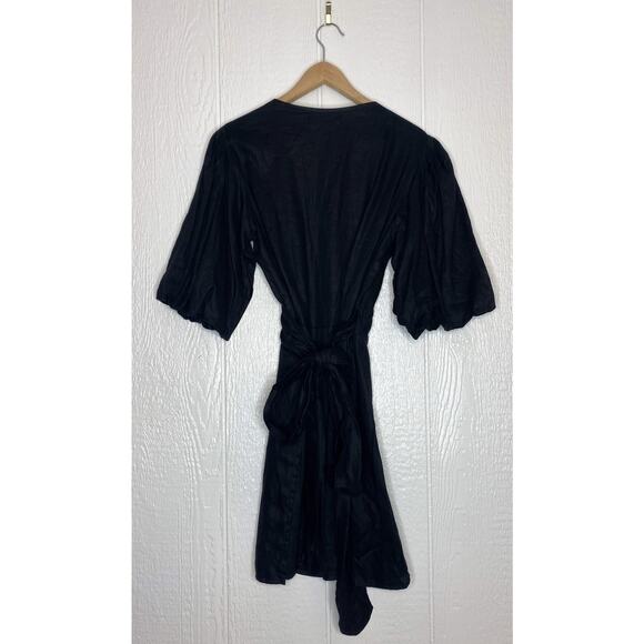 FAITHFULL THE BRAND 'Godiva' Black Linen Wrap Dress US 10 - Picture 6 of 12